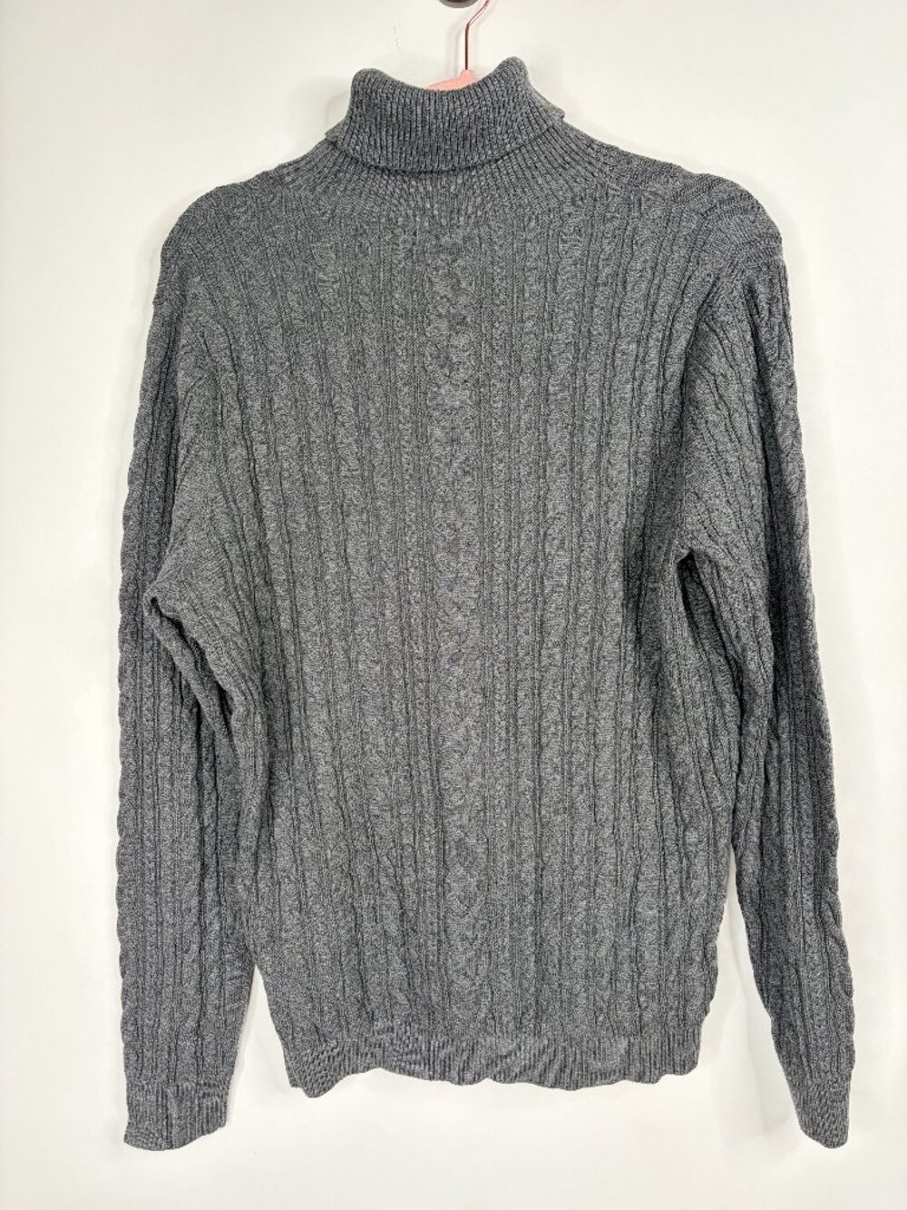 2/$30 Lands' End Cable-Knit Cotton Drifter Turtleneck Sweater Gray Large #A4985 - Picture 3 of 8